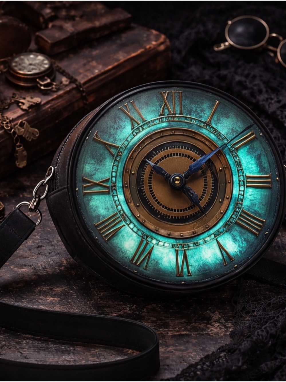 Steampunk Clock Crossbody Bag Round Vintage Style Purse Adjustable Strap Retro - Picture 8 of 14